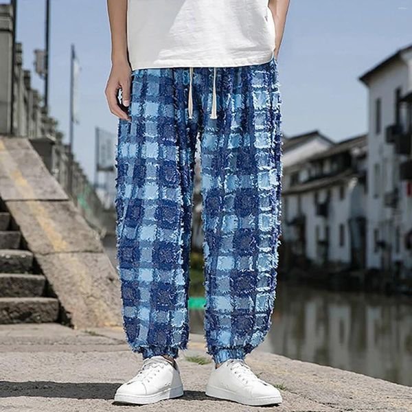 Pantaloni da uomo pantaloni permanenti bloomer dritti lunghi pantaloni che covano estate per la stampa a quadri streetwear per uomini hombre