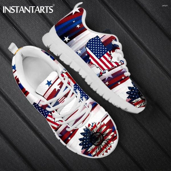 Lässige Schuhe Amerikaner Independence Day Flagge Druck für Frauen Absorption Sneakers Sonnenblume 4. Juli Design Flach 2024