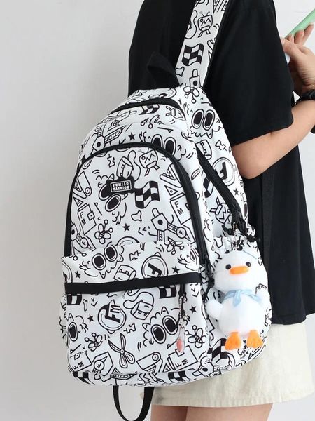 Backpack Leisure Nylon Graffiti High School School para adolescentes estudantes de grande capacidade