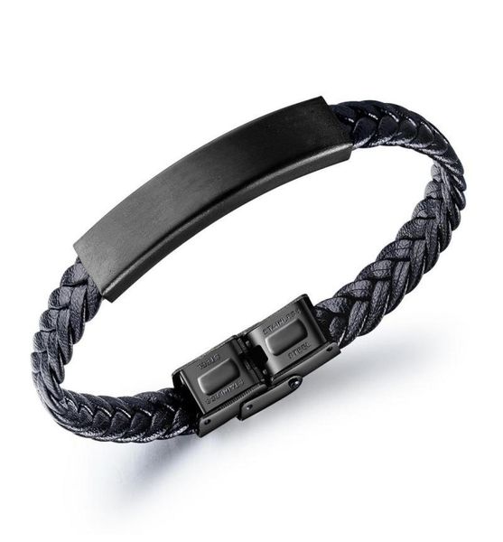 Nova joia européia e americana vintage preto trançado aço inoxidável Men039s pulseira simples de couro brilhante bracelet9923579