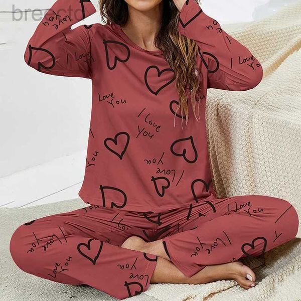 Frauenschlaf Lounge Frauen Langarm Pyjama Sets Buchstaben Print Top und Long Hosen Schlafwear Loungewear Casual Nightwear Home Clothes mit Augenmaske D240419