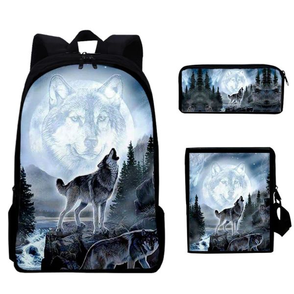 Rucksäcke 3D Animal Lion Wolf Rucksack Jungen Mädchen wasserdichte Freizeit Rucksack Streetwear Teenager Laptop Rucksacktaschen