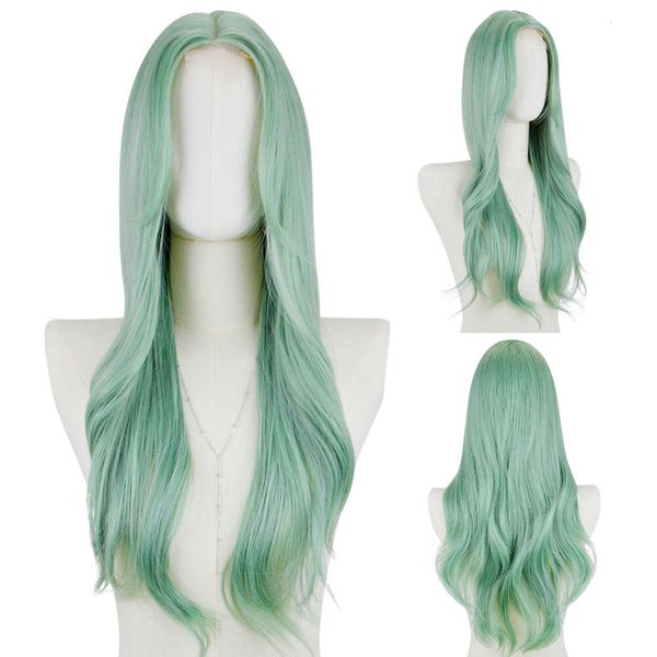 Wig Curly Wig Wig Wig Daily Wig Star Detective Mint Green Wu Xin Mesma peruca de renda frontal de renda frontal