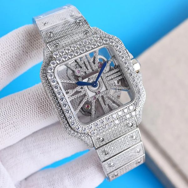 Full Hollow Quartz Electronic Watch mit Diamond hochwertigen Männern Watches 39,8 mm Edelstahlgurt luxuriöse modische heiße Verkaufsdesigner-Armbanduhren