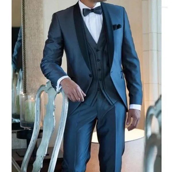 Ternos masculinos 2024 Casamento formal de cetim cinza elegante terno de traje noivo Tuxedo bain blazer Hombre de alta qualidade personalizada conjunto de 3 peças figurino homme