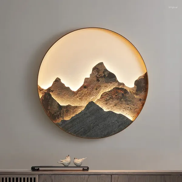 Lâmpada de parede estilo chinês slate slate sala de estar sofá chá de fundo decoração leve varanda pintura de paisagem