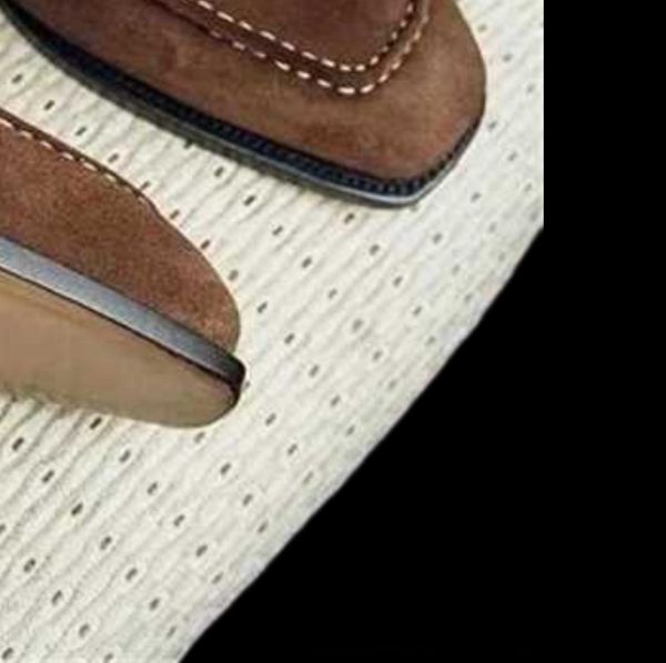 MENINAS TRENDS TRENDES Business Sapatos casuais de vestido de camurça marrom marrom costura de cabeça quadrada usando mocassins KU079 21110265377725