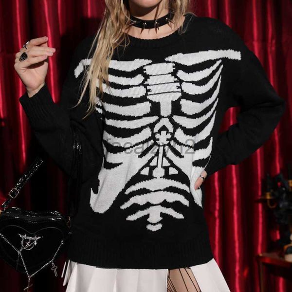Camisolas femininas Sweater de hallovers de outono/inverno Sweater Dark Subculture Skull LOW LONG LONGO MUNDO DE MANHA PARA MULHER