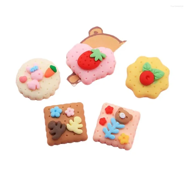 Flores decorativas simulação resina cookie frutas biscoitos desenho animado urso plana planings adesivo de geladeira acessórios de chaveiro celular telefone celular