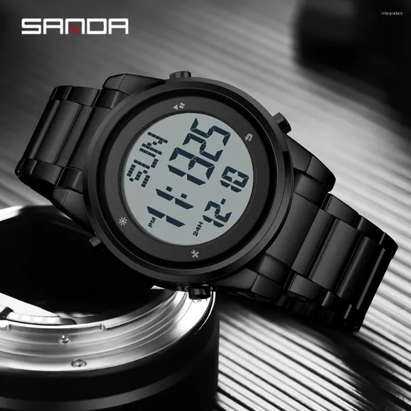 Relógios de pulso Sanda 6160 Sport Outdoor Watch 5Atm Waterperme Digital LED relógios Data da semana Relógio de despertador para homens Hombre Relloj