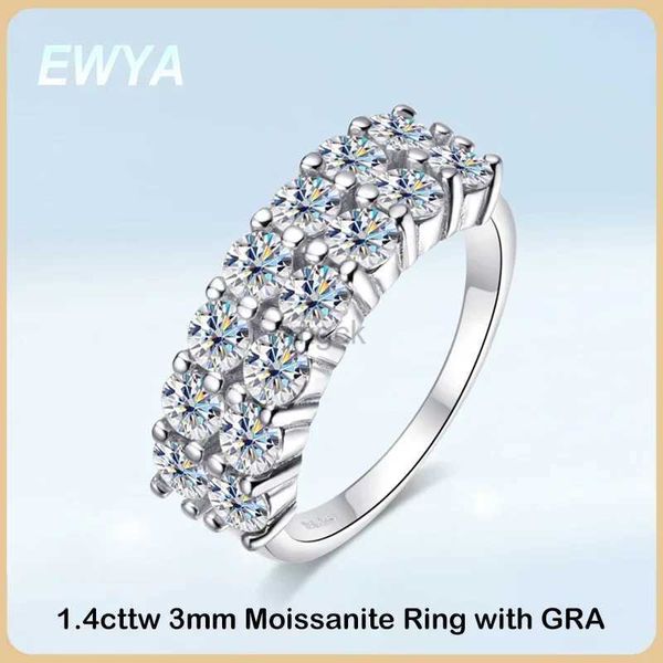 Anéis de casamento Ewya Gra certificado 1,4ct 3mm Moissanite Diamond Ring for Women S925 Sterling Silver Half Enternity Engagement Anéis de casamento 240419