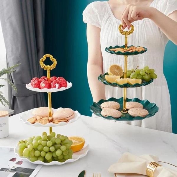 Plakalar 3 katmanlı cupcake standı meyve tabağı tutucu tatlılar atıştırmalık şeker büfe kulesi Noel düğün pastası tatlı tepsileri