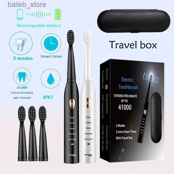 Spazzolino da denti Ustonico elettrico Sonic ad ultrasuoni per spazzole da denti ricaricabili per adulti lavabili per sbiancamento elettronico Brush Bush Y240419 Y240419