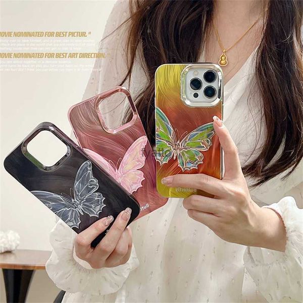 Casos de telefone celular Instagram Eletroplatou Feather Padrivled Butterfly 14 capa de telefone Anti Drop 13Promax Adequado para iPhone 15Pro feminino PM H240419