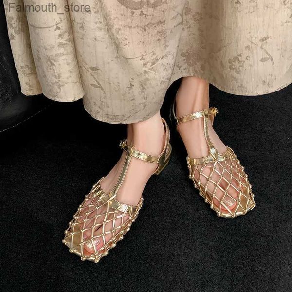 Sandálias femininas Novo verão Europeu e americano confortável couro jeah hollow ninho de botas baixas tesouro sandálias romanas q240419