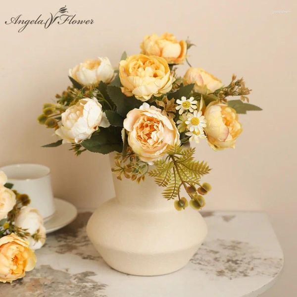 Flores decorativas 6 ramos Peony Artificial Flower Bouquet Wedding Floral Materials Material