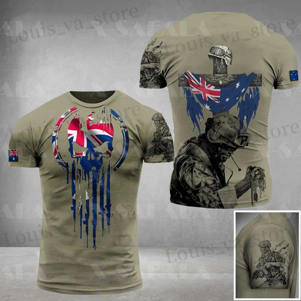 T-shirt maschili Australia Flag 3D T-shirt per uomo Summr Summr Veterano Short Slve O-Neck Graphic camuffi di grandi dimensioni mimetizzabili top traspiranti t240419