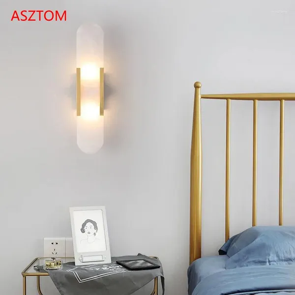 Duvar lambası lüks mermer lambalar minimalist İskandinav oturma odası yatak odası villa tv arka plan aplik dekor banyo led ayna ışık