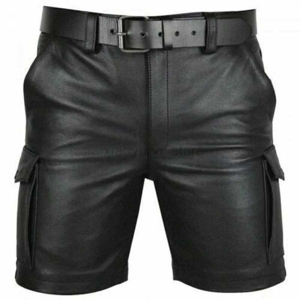 Shorts masculinos Novo calça de couro sólida de cor sólida