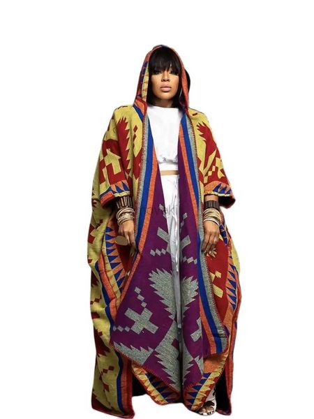 Abbigliamento etnico da donna africane moda nuovo inverno con cappuccio frontale aperto poncho musulmano lady causal calda streetwear cardigans per festività d240419