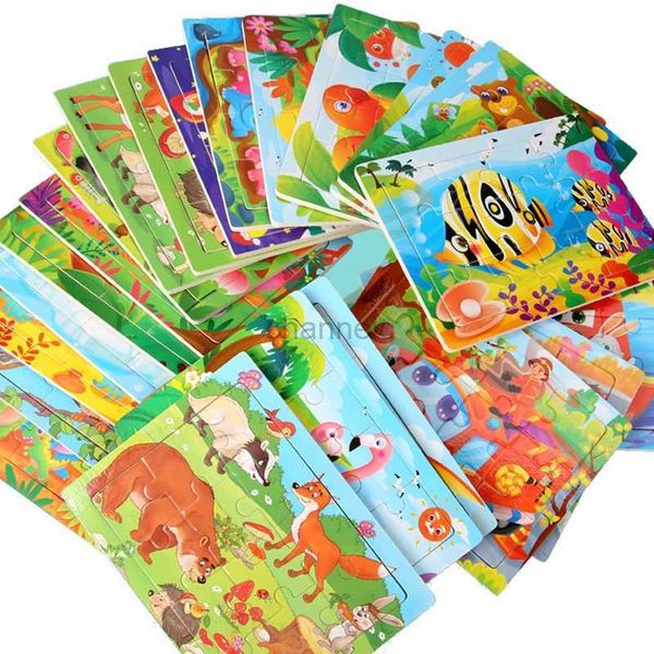 Puzzle 3d 15*11 cm 12pcs puzzle in legno giocattoli educativi di cartone animato animale/traffico 3dd puzzle puzzle giocattoli per bambini regali 240419