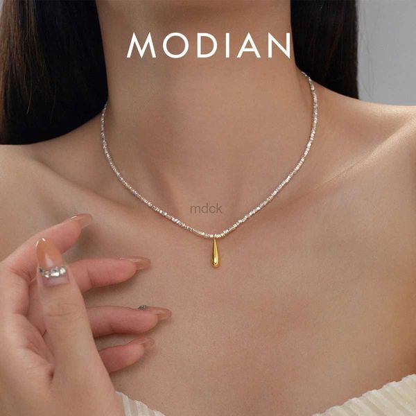 Colares pendentes modian 925 esterlina prata geométrica Link Chain Chain colar Classic Gold Color Water Drop Pinging for Women Fine Jewelry 240419