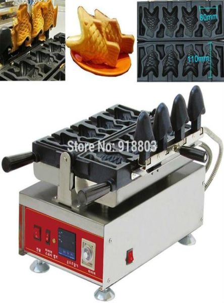 4pcs Fish Waffle Comercial Use NonStick 110V 220V Electric Digital Icecream Taiyaki Baker Machine Machine Mold Pan7692512