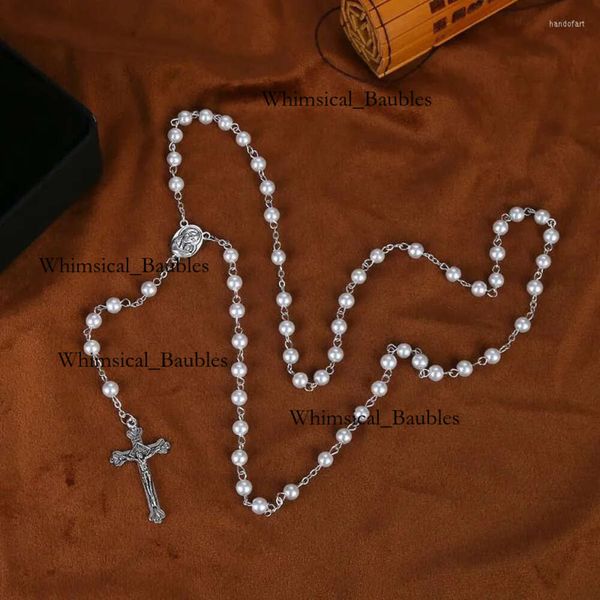 Colar de designer de luxo sânscrito colares pingentes virgens mary triangle pérola rosário colar cruzamento corações cristãos católicos pingente nec 2184