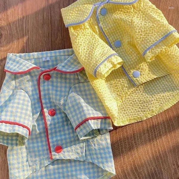 Vestuário para cães kawaii xadrez de pijamas roupas de cachorro amarelo azul cães pequenos cães gato gato de moda confortável