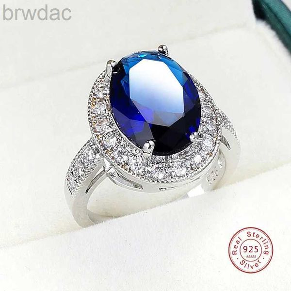 Solitaire Ring Romântico feminino 1 CT anel de pedra de zircão 925 Sterling Silver Blue AAA Mosaic Zircão Solitaire Promise Love Band Rings D240419