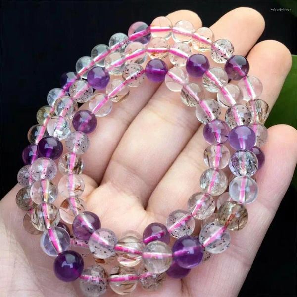 Link Armbänder 7mm natürlicher Super sieben Quarz Triple Circle Armband glatte Edelstein -Reiki Heilung Schmuck Energie Kristall Urlaub Geschenk 1pcs