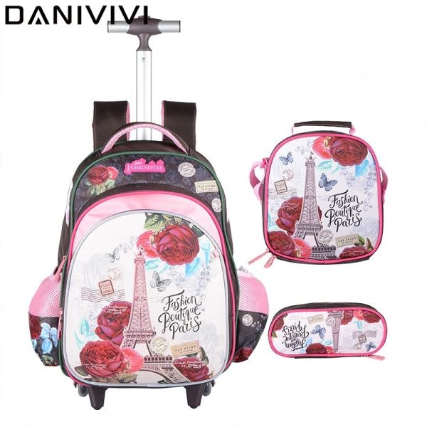 Taschen Hochkapazität Schultasche Rolling Rucksack Kinder Trolley Bag School Rucksack Rucksack Rading Bag Kinder Trolley Rucksackräder Räder