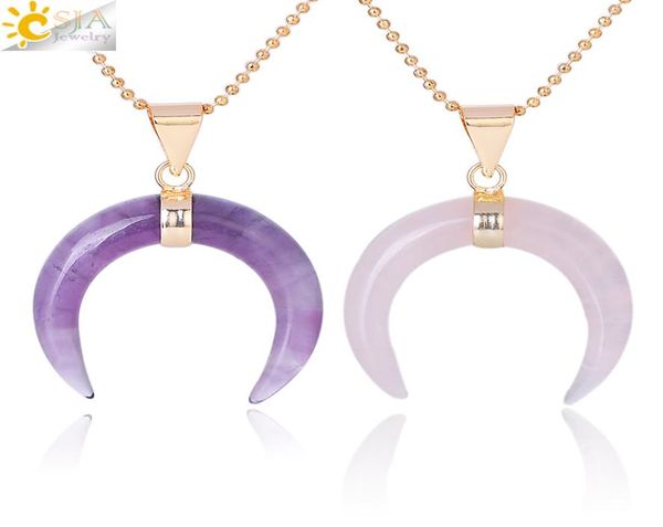 Csja cálculos naturais colares de meia lua crescente pingente amethyst rosa quartzo stone branca cor dourado coreji mulheres charme jóias han3012537