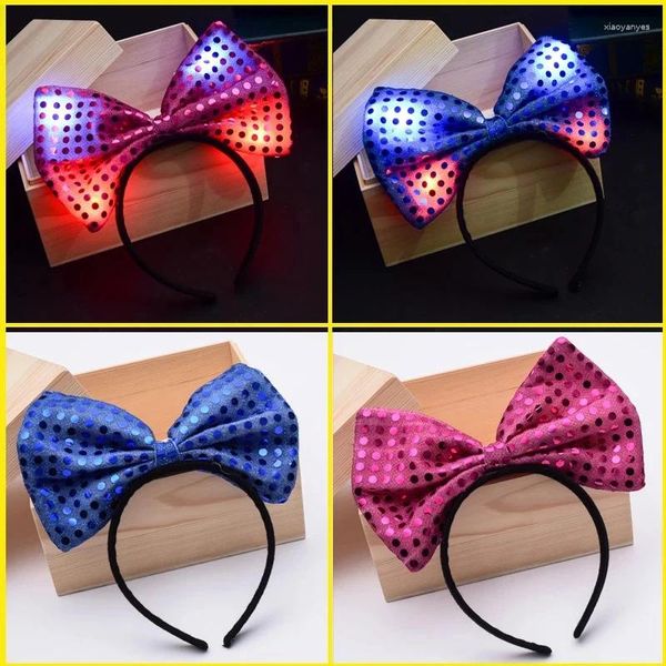 Decorazione per feste 8pcs/lotto LED lampeggiante Banda per capelli Night Shine Bowknot Pins Novelty for Women Kids Birthday Birthday