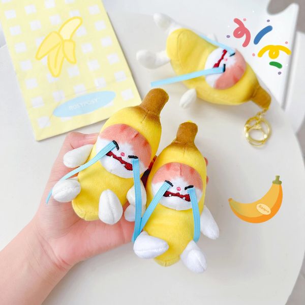 Criativo engraçado chorando banana gato de pelúcia pingente de pingente de boneca ins pequena brinquedos de pelúcia fofos para crianças presentes 240418