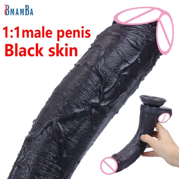 Dildo realistico della pelle nera da 9,4 pollici con potente aspirazione enorme pene sexy giocattolo a g-spot a g-soft Dick Curved Albero e palla