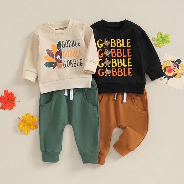 Set di abbigliamento Fashion Autumn Toddler Girls Girls Ringraziamento Lettera Turchia Stampa Felpe a maniche lunghe Pantaloni tascabili