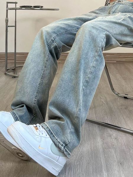 Die beliebte Retro -Kleidung der Marke gewaschen die neue Trend der Herren -Trend High Street Loosejeans Jeans