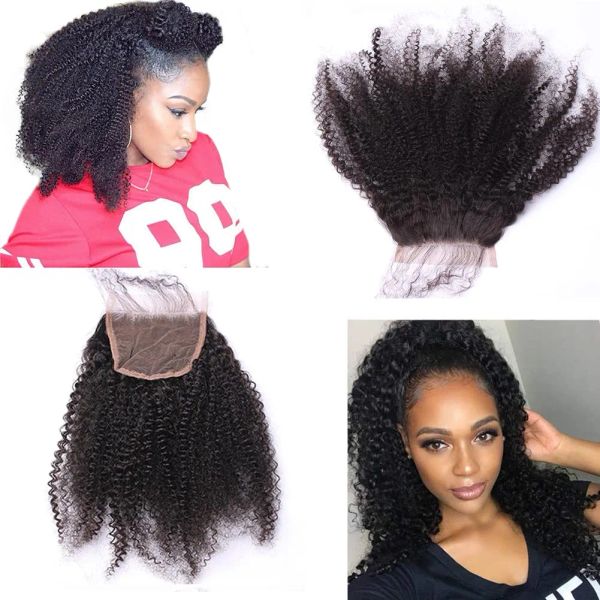 Fechamentos afro kinky curly 4x4 fechamento de renda brasileira cabelo humano virgem