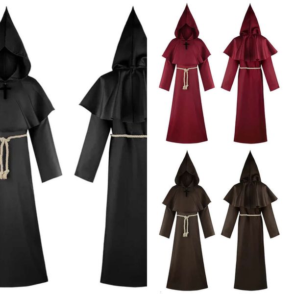 Grim Halloween Reaper Kostüm, mittelalterliche Roben, Mönchkostüme, Zauberer -Priester -Cosplay