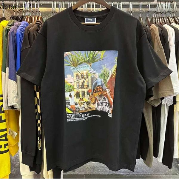 Tasarımcı T Shirt Mens Kith Tişörtlü Mektup Baskılı Mavi Gökyüzü Bulut Bulutu Eğlence Orman Baskı Yüksek Kaliteli Pamuklu Harajuku Büyük Boy Kısa SL 9810