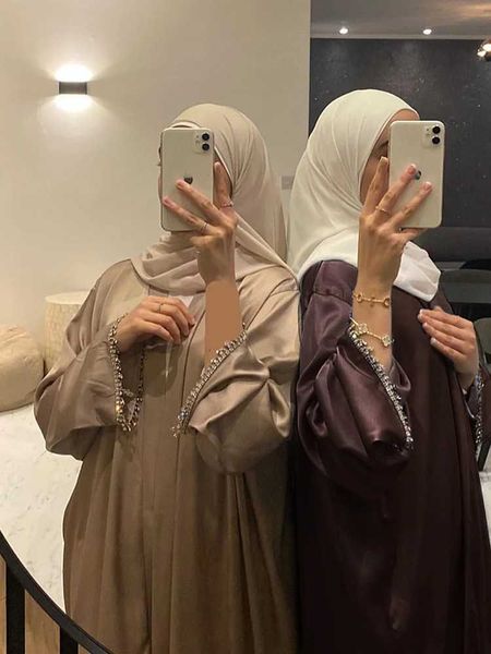 G1KN Ethnische Kleidung neuer muslimischer eleganter Abaya Manschette Perlen Islam Schwarzes Kleid Dubai Langes Frau Abend Robe Kaftan Marokkanische Hochzeits Caftan Ramadan D240419