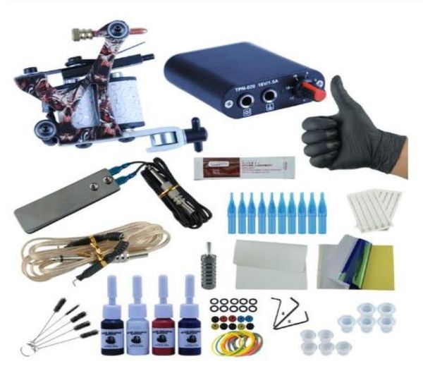 Kit de tatuagem Kit de máquina de tatuagem completa Conjunto de máquina 2 bobinas Guns 6 cores Pigmentos pretos Power Power Beginner Grips permanente maquiagem8552303