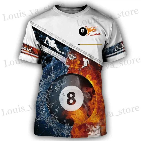 Herren T-Shirts Sommer Herren T-Shirt Billard Nr. 8 Schwarzer Ball 3D-Print Herren Tops täglich lässige männliche Kleidung Strtwear Kurzer-T-Shirts T240419