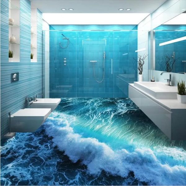 Sfondi per pavimenti personalizzati murale 3D stereoscopico oceano acqua di mare camera da letto da letto da letto da bagno in PVC Autootecile Murales Wallpaper 6