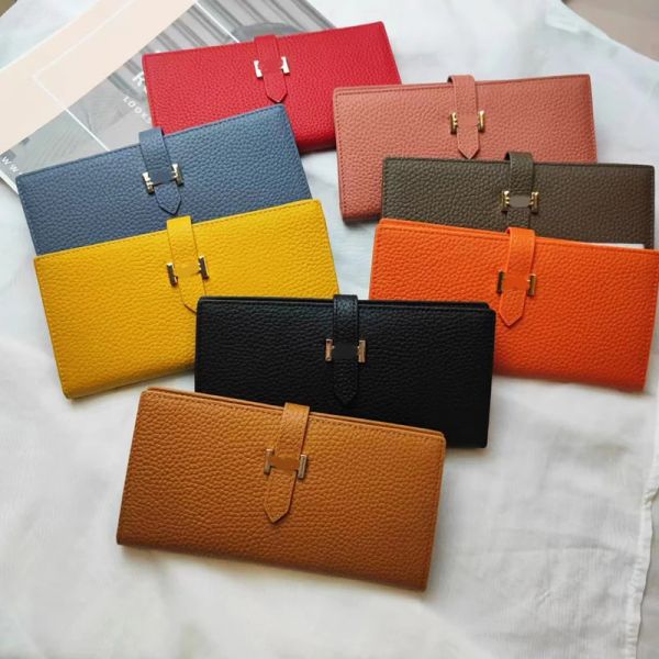 Brieftaschen Luxus echtes Leder Frauen Brieftaschen lange Haspel Litschee Muster Münzbaus für weibliche Marke Dropshipping Custom Dünn Clutch Telefontasche