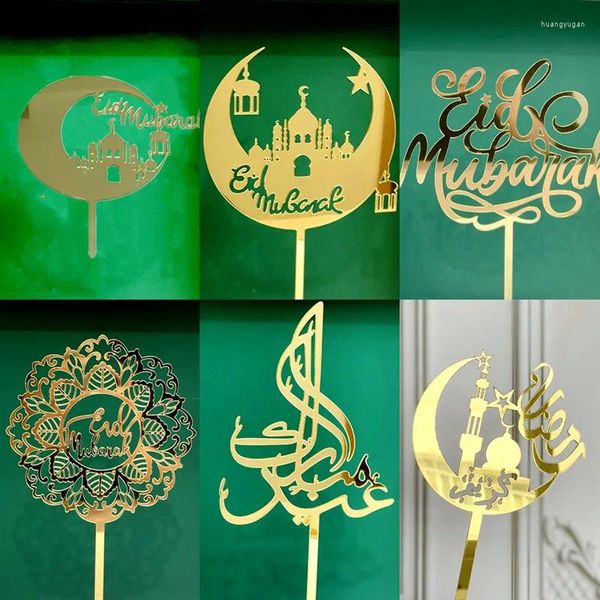 Partyzubehör 2024 Eid Mubarak Cake Topper Acryl Gold Cupcake für Hajj Dekorationen Muslim Backen