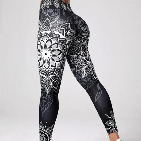 Pantaloni attivi sport outdoor inchiostro loto fiore stampare pantaloni yoga moda slim fit fidings flegings si allenano per le donne abbigliamento sportivo