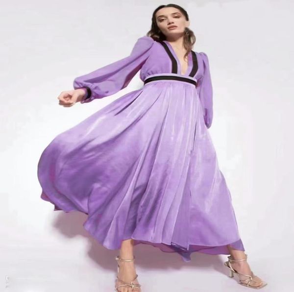 Abito Milan 2023 Frump Summer Lantern Sleeve V Neck Fashion Designer Desiger Brand Same Style Dress 0110-19936883