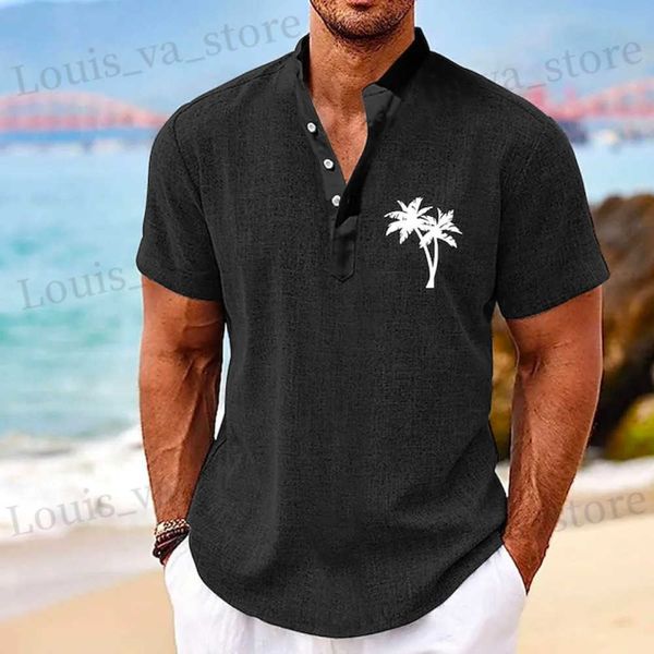 Camisas casuais masculinas Nova camisa havaiana para homens roupas de verão de verão Top 3D Coconut TR Print Vacation Apparel de grandes dimensões Henley Shirt T240419